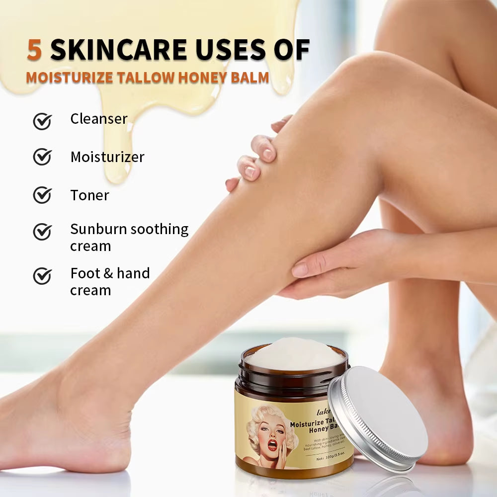 100g Moisturizing Tallow Honey Balm with Whipped Beef Tallow and Manuka Honey - Body Lotion and Lip Balm for Skin Care