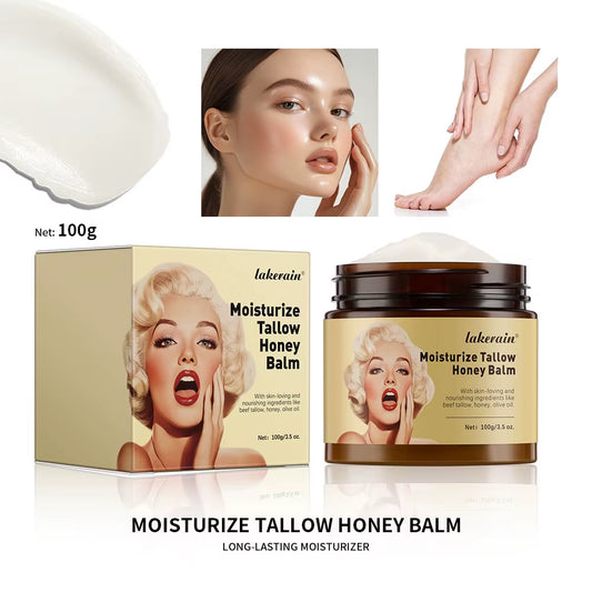 100g Moisturizing Tallow Honey Balm with Whipped Beef Tallow and Manuka Honey - Body Lotion and Lip Balm for Skin Care