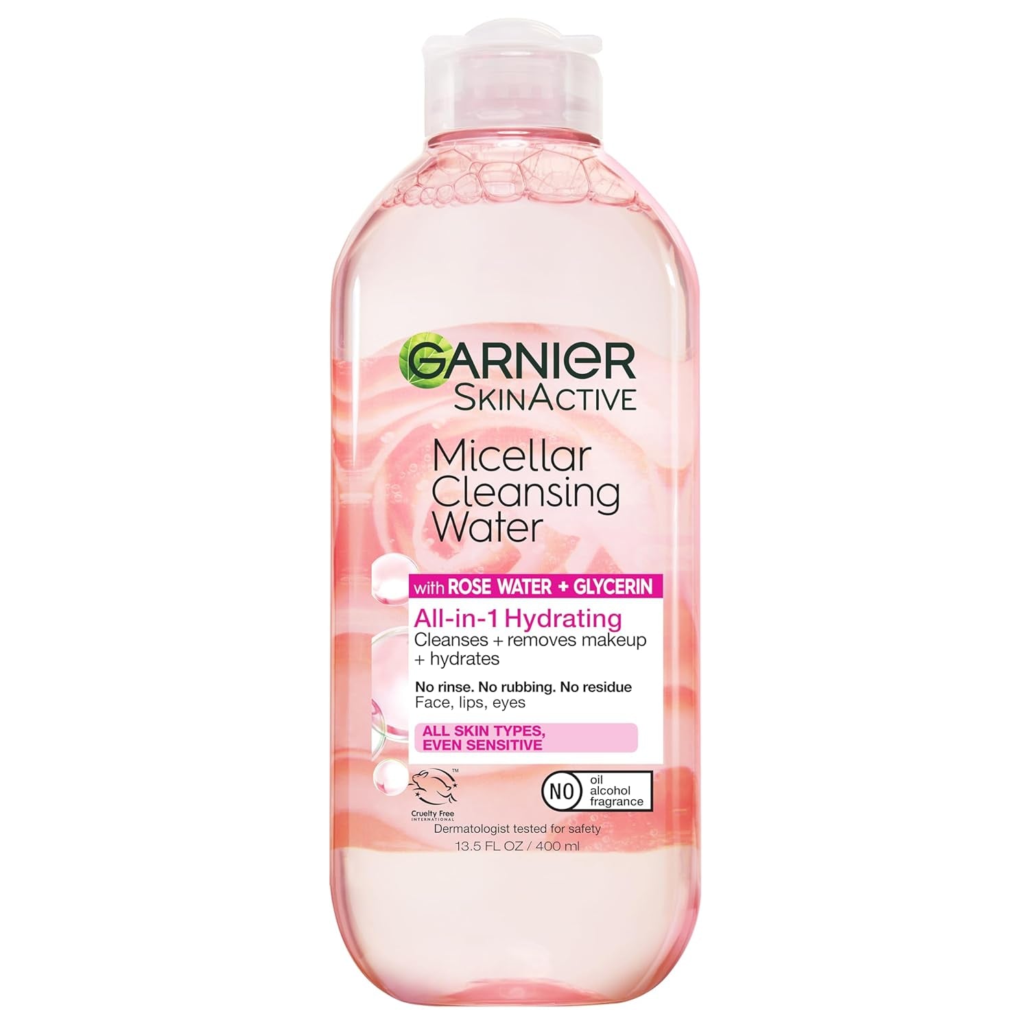 Micellar Water with Rose Water and Glycerin - Hydrating Facial Cleanser and Makeup Remover for All Skin Types, Vegan and Cruelty-Free, 13.5 Fl Oz (400 mL)