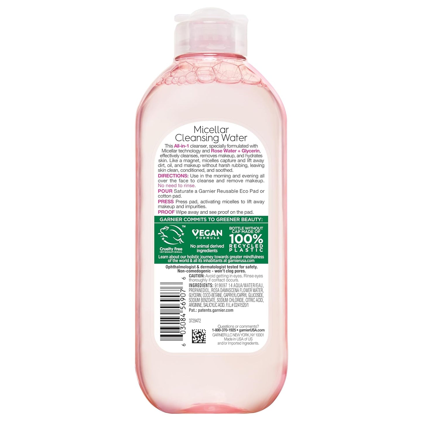 Micellar Water with Rose Water and Glycerin - Hydrating Facial Cleanser and Makeup Remover for All Skin Types, Vegan and Cruelty-Free, 13.5 Fl Oz (400 mL)