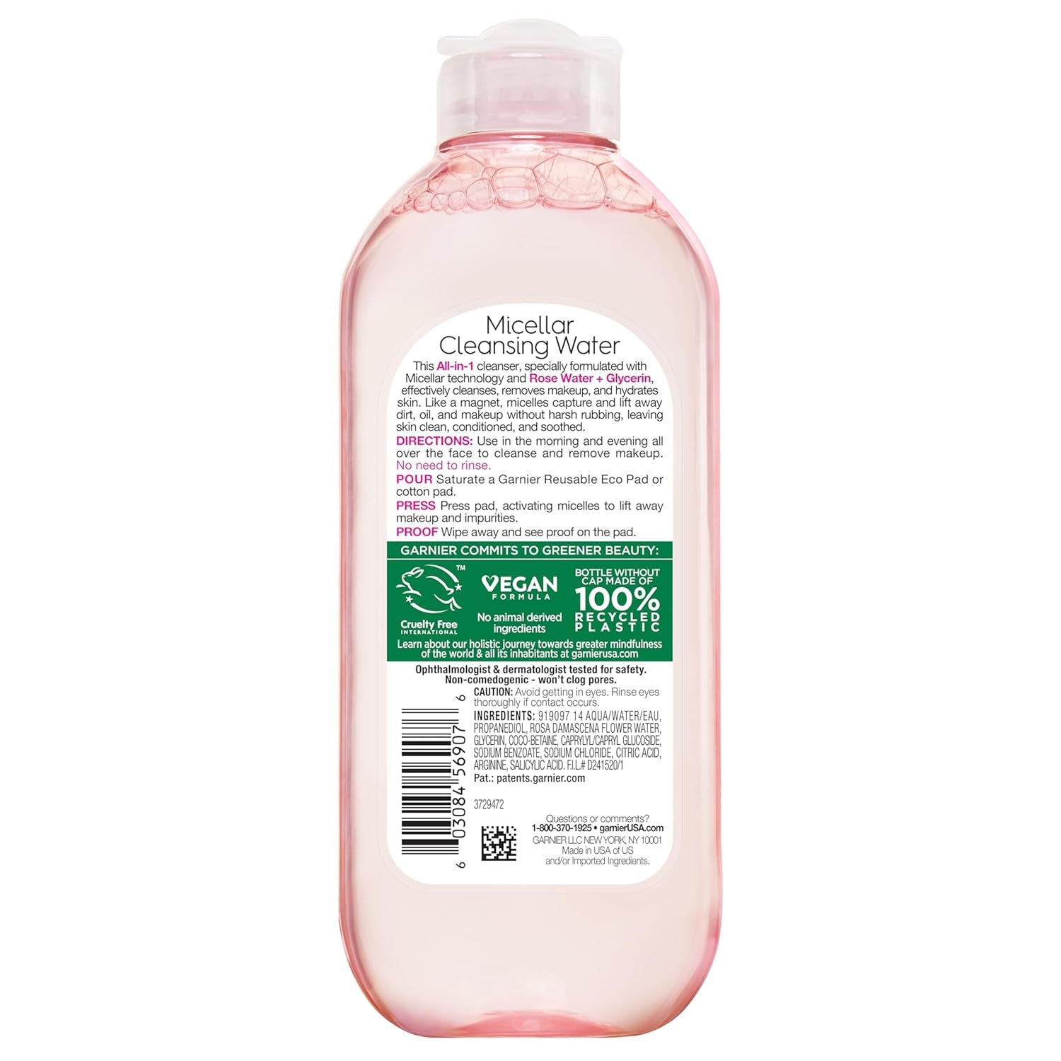 Micellar Water with Rose Water and Glycerin - Hydrating Facial Cleanser and Makeup Remover for All Skin Types, Vegan and Cruelty-Free, 13.5 Fl Oz (400 mL)