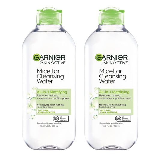 Micellar Water Facial Cleanser and Makeup Remover for Oily Skin, Mattifying Formula, Suitable for All Skin Types, Vegan and Cruelty-Free, 13.5 Fl Oz (400Ml), Pack of 2