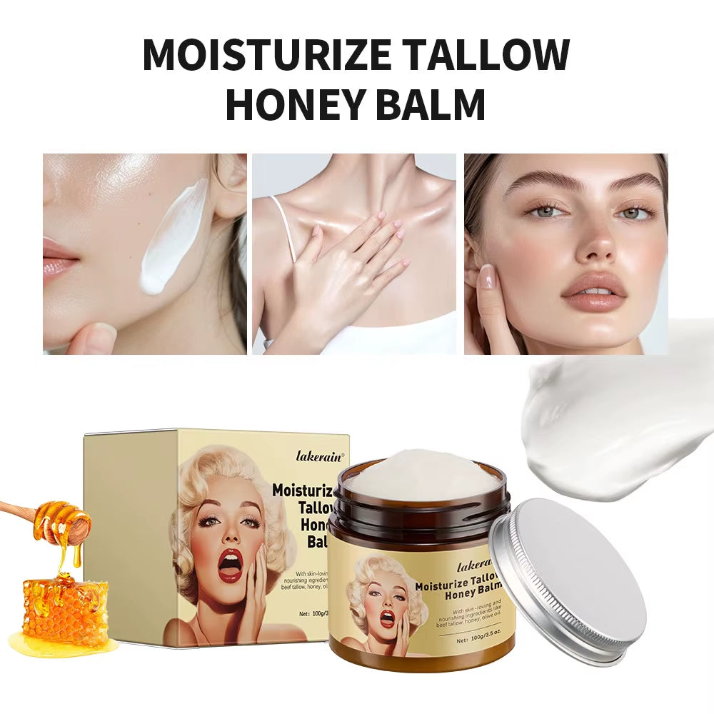 100g Moisturizing Tallow Honey Balm with Whipped Beef Tallow and Manuka Honey - Body Lotion and Lip Balm for Skin Care